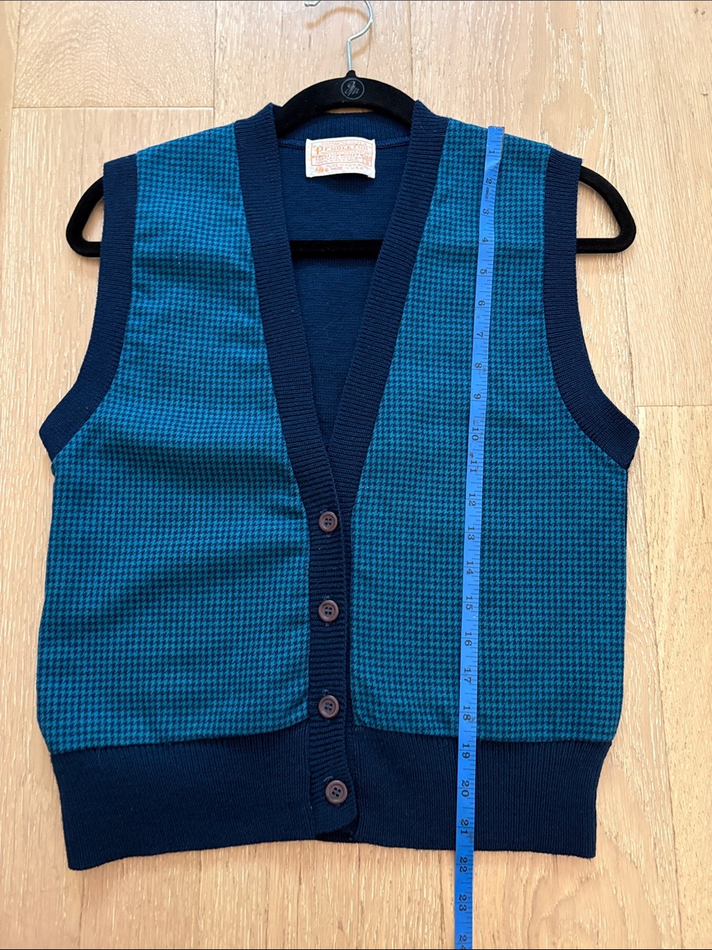 Pendleton Vintage Navy Navy/Turquoise  Blue Houndstooth Check Sweater Vest Sz S - Picture 7 of 8